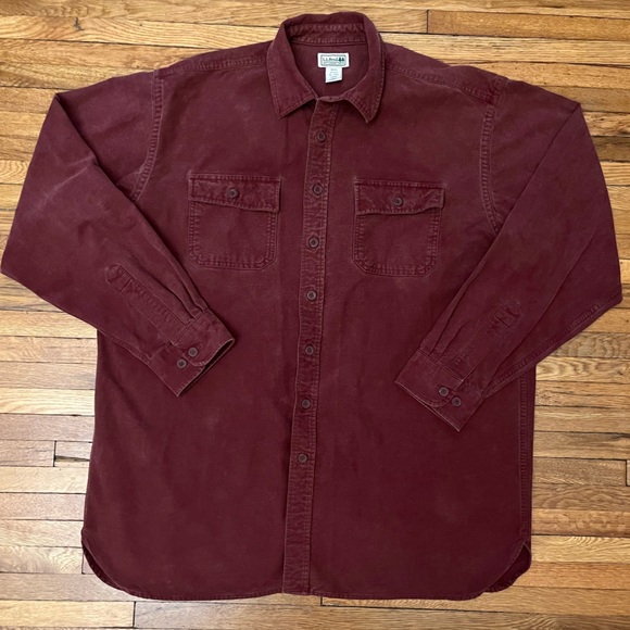 LL Bean Chamois Cloth Button Up Shirt Mens Size XL Tall Maroon Casual Cotton - Picture 1 of 9